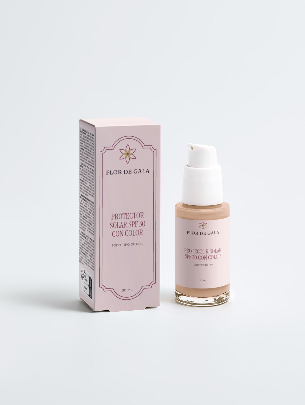 Protector solar SPF 30 con color Flor de Gala 30 ml con su caja