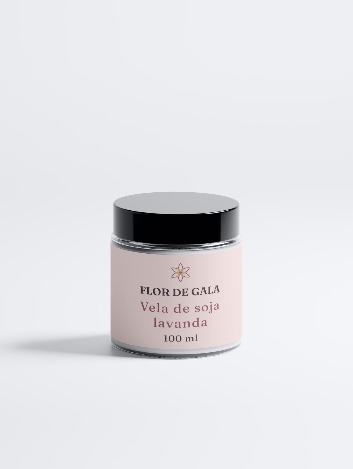 Vela de soja lavanda Flor de Gala en vaso de cristal